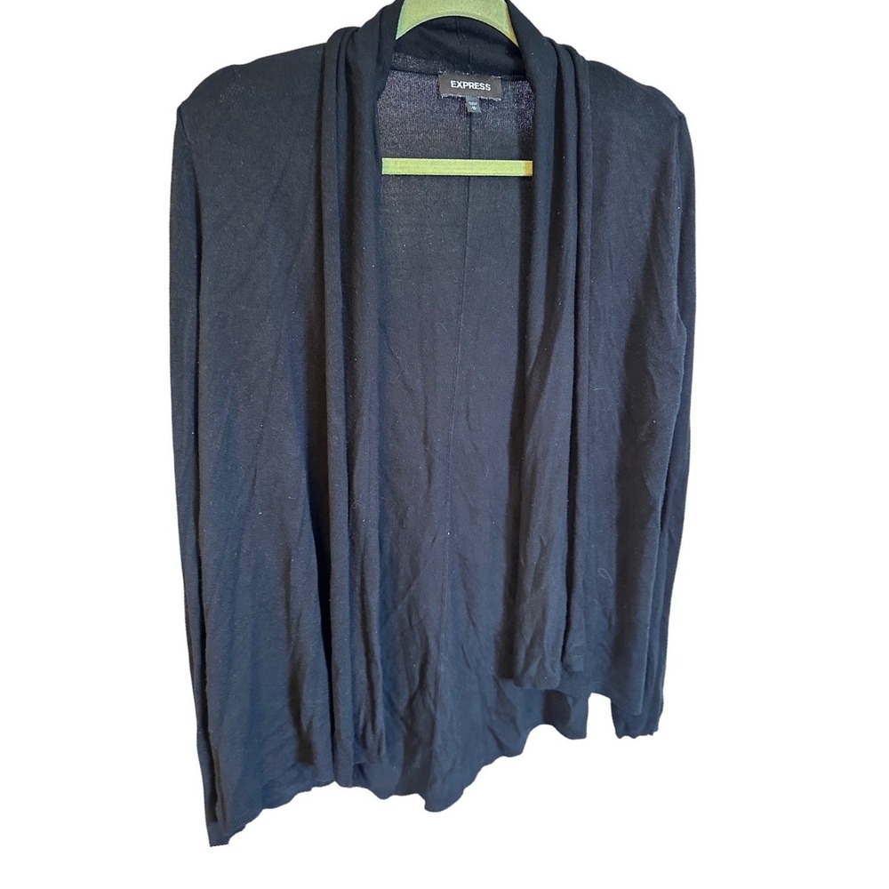 Express Womens Black Draped Open Front Cardigan Sweater Size M Long‎ Sleeve Knit